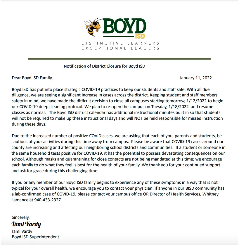 Boyd ISD statement